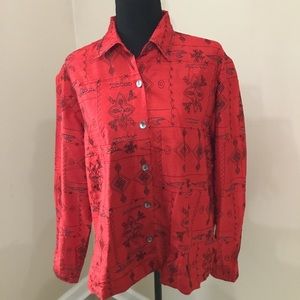 Blue Bayou Women’s Vintage 100% Silk Beaded Red Jacket Shirt Size XL